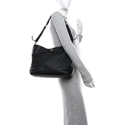 Chanel Grained Calfskin Stitched Medium Braided With Style Hobo Black 2 of 10