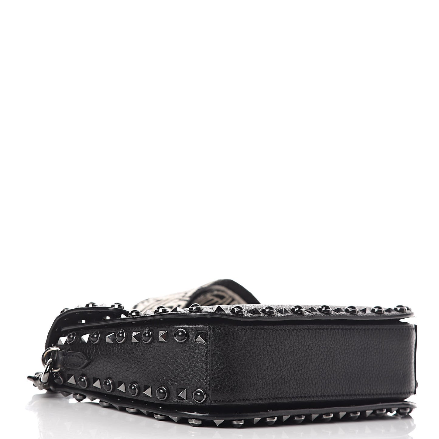 Pebbled Calfskin Onyx Medium Guitar Strap Rockstud Rolling Flap Saddle Bag Black