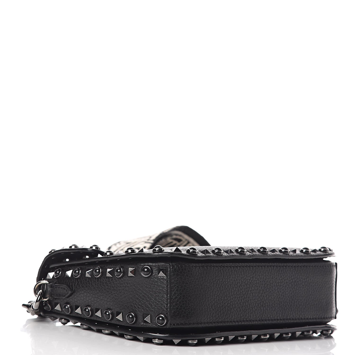 Valentino Garavani Pebbled Calfskin Onyx Medium Guitar Strap Rockstud Rolling Flap Saddle Bag Black 4 of 18