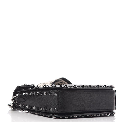 Valentino Garavani Pebbled Calfskin Onyx Medium Guitar Strap Rockstud Rolling Flap Saddle Bag Black 4 of 18