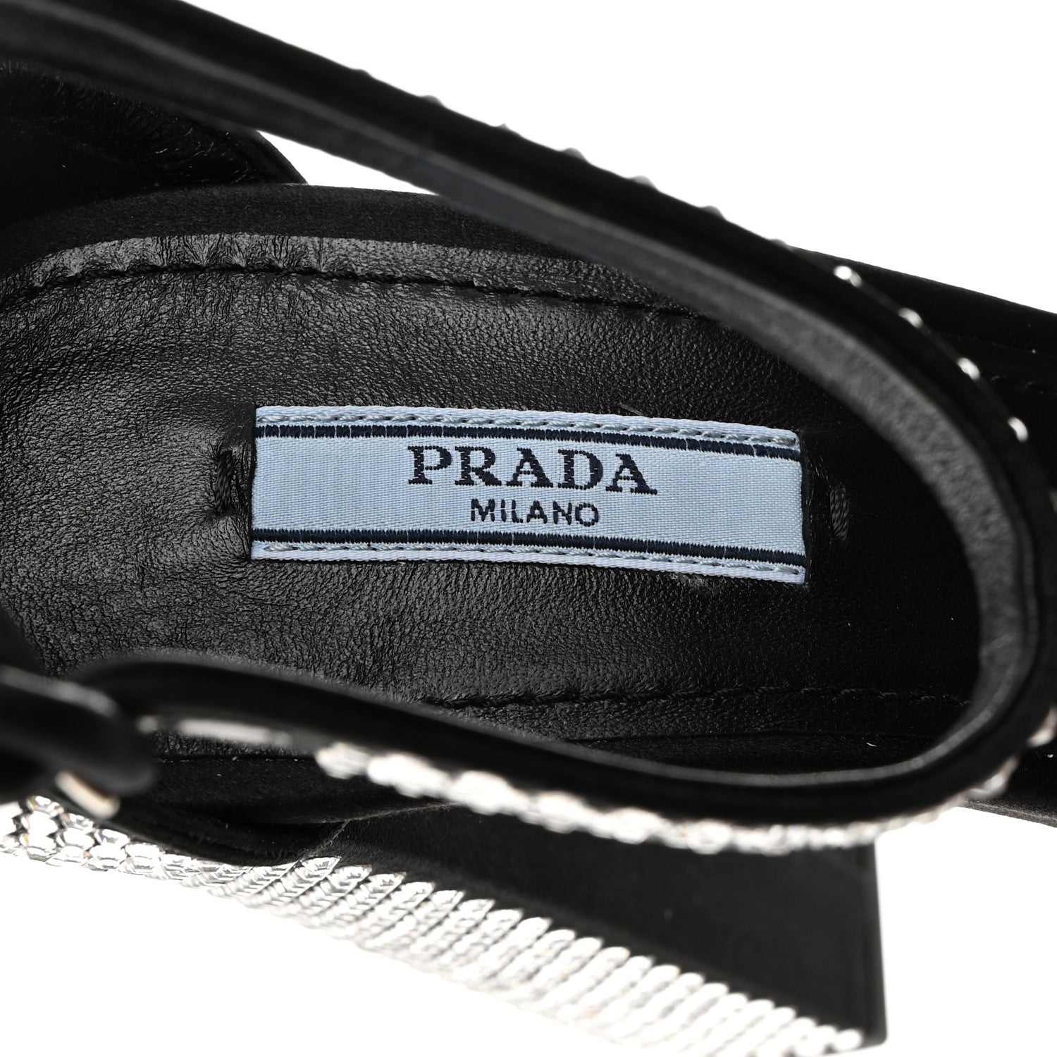 Prada Satin Crystal Triangle Logo 40/135mm Platform Sandals 38 Cristal 6 of 8