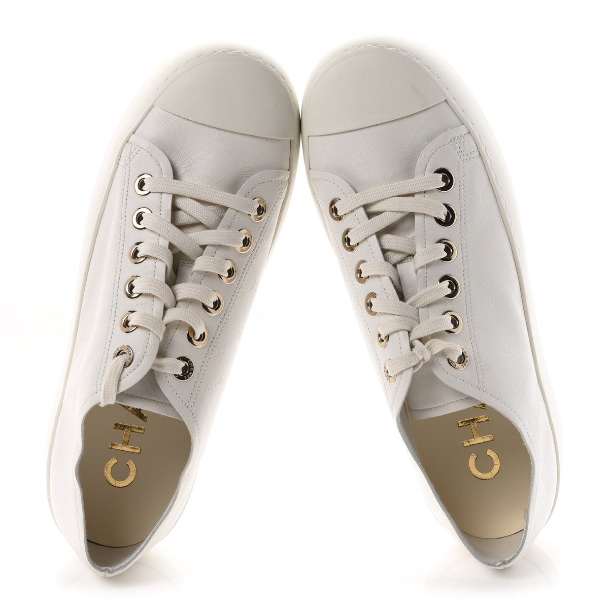 Chanel Lambskin Printed Logo Sneakers 39 White 2 of 9
