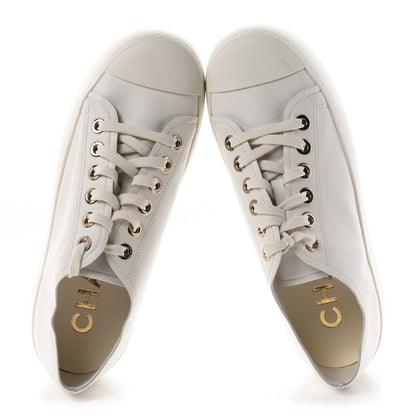 Chanel Lambskin Printed Logo Sneakers 39 White 2 of 9