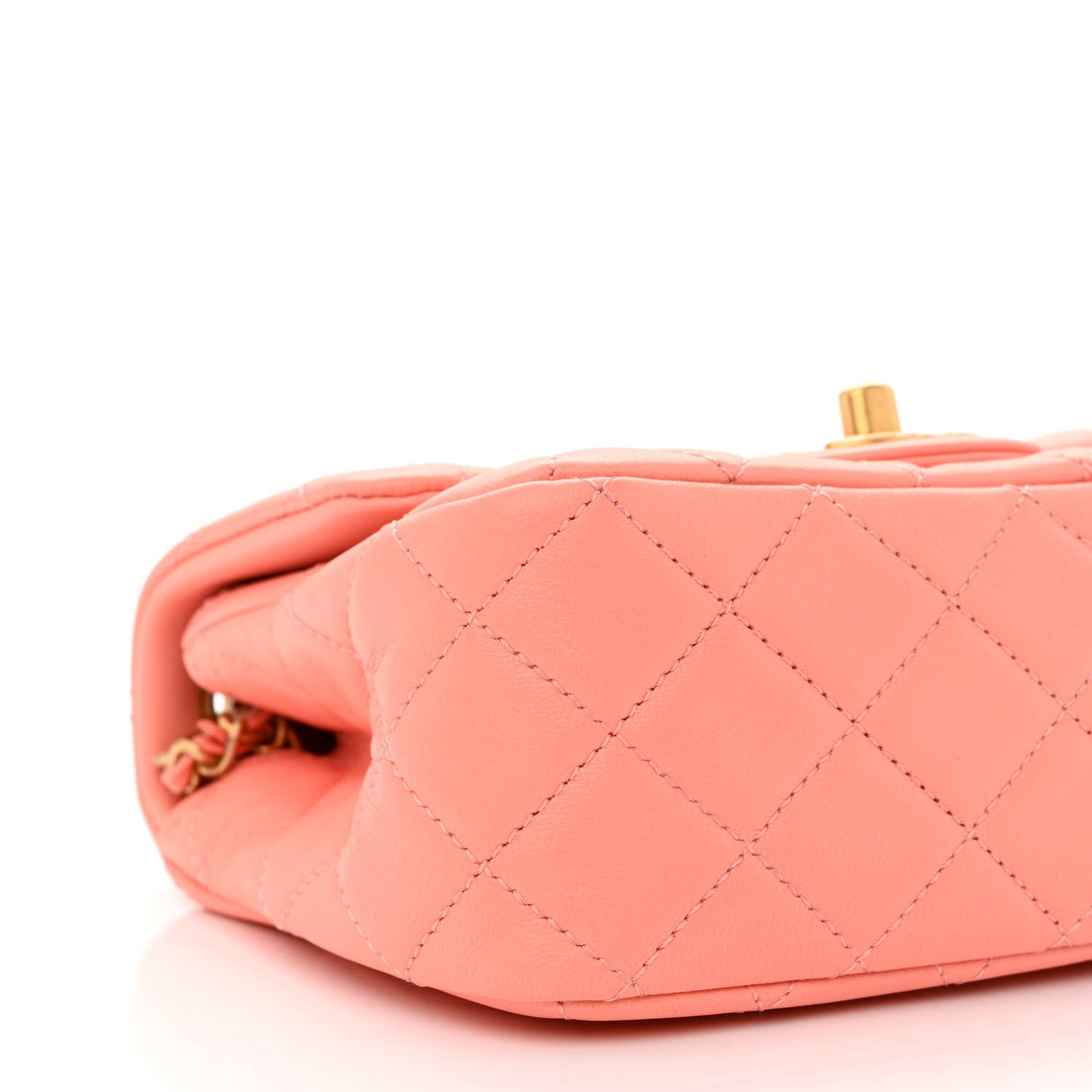Lambskin Quilted Mini Pearl Crush Flap Light Orange