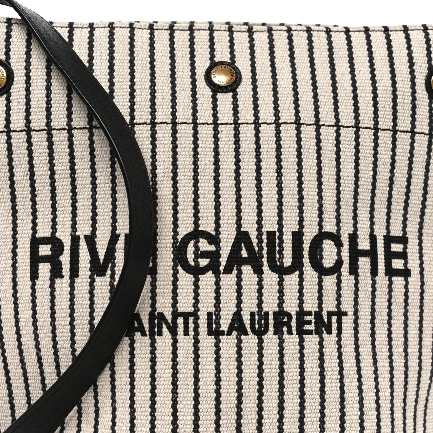 Saint Laurent Linen Calfskin Striped Rive Gauche Bucket Bag Grey Cream Black 9 of 11