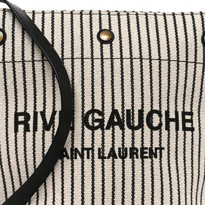 Saint Laurent Linen Calfskin Striped Rive Gauche Bucket Bag Grey Cream Black 9 of 11