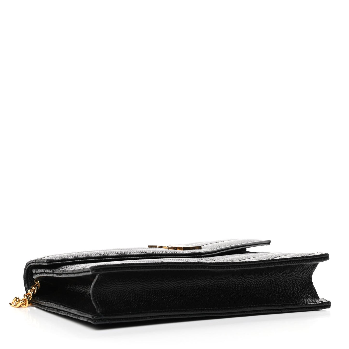 Grain De Poudre Matelasse Chevron Monogram Envelope Chain Wallet Black