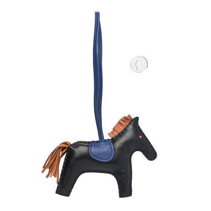 Hermes Milo Lambskin Grigri Rodeo Horse Bag Charm MM Black Bleu Saphir Gold 2 of 3