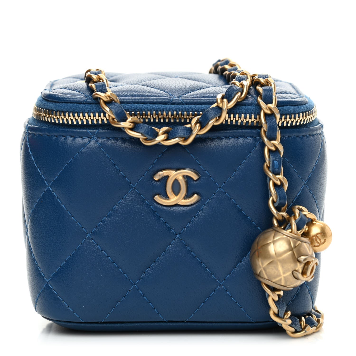 Chanel Lambskin Quilted Pearl Crush Mini Vanity Case With Chain Navy Blue 1 of 9