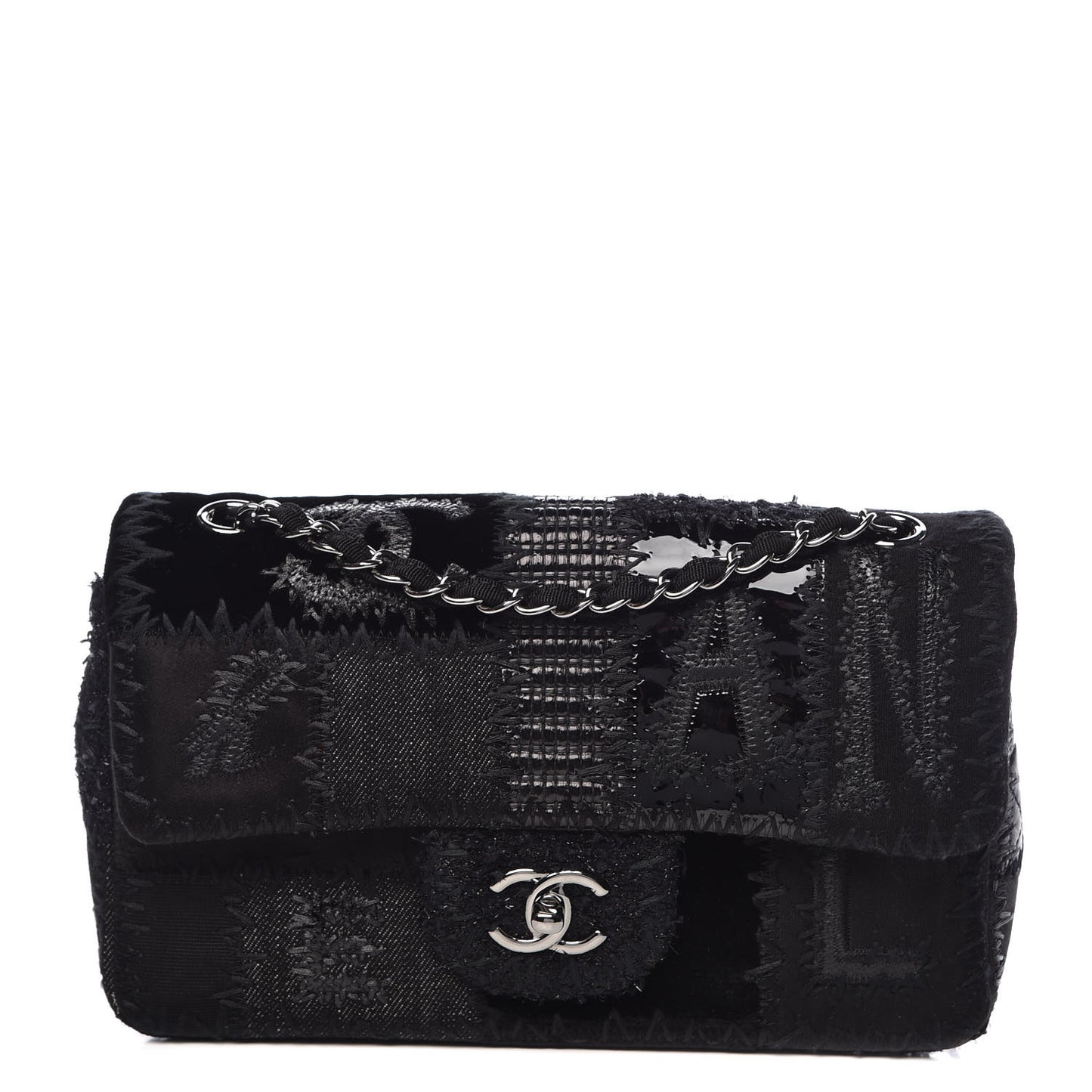 Tweed Patchwork Medium Single Flap Black
