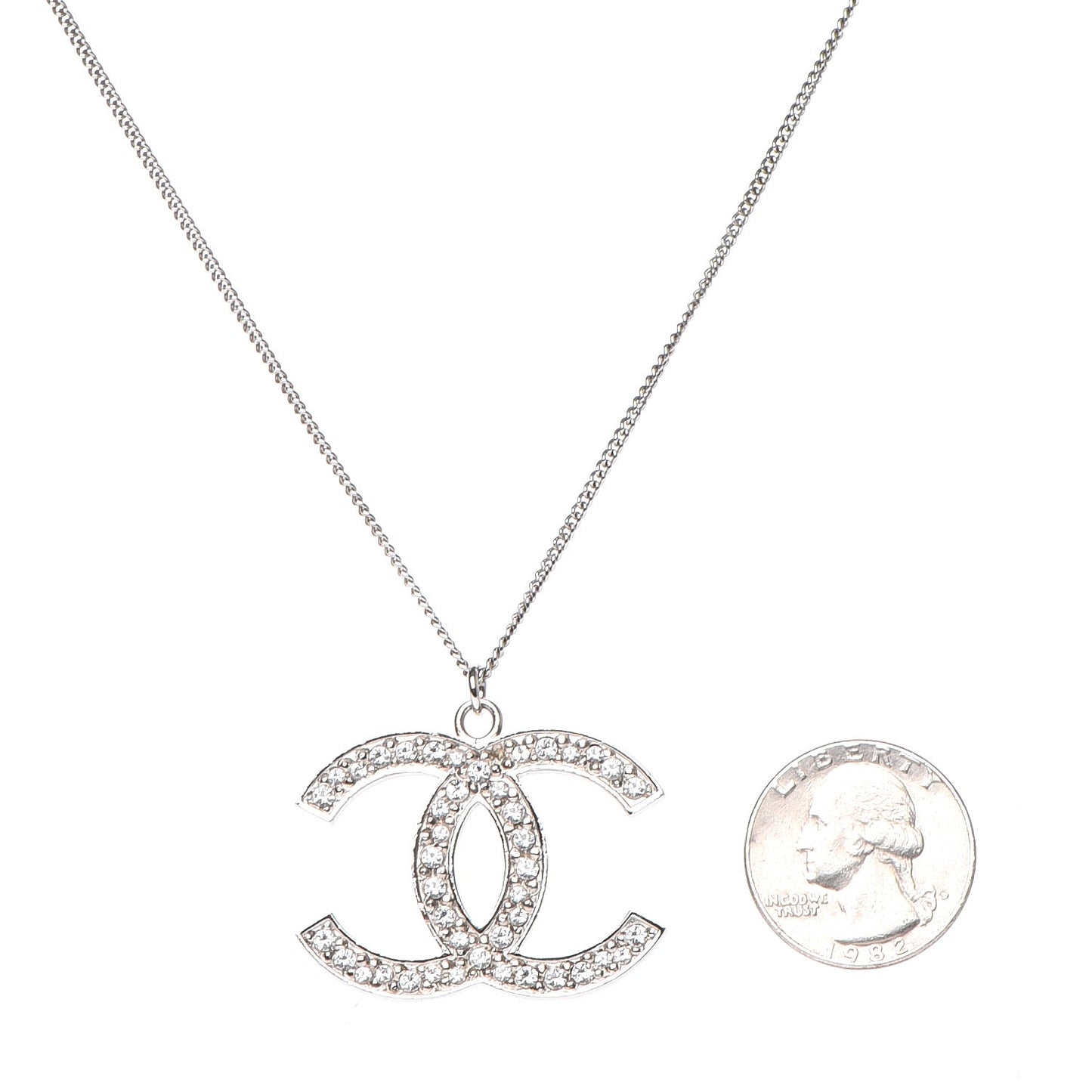 Crystal Large CC Necklace Silver