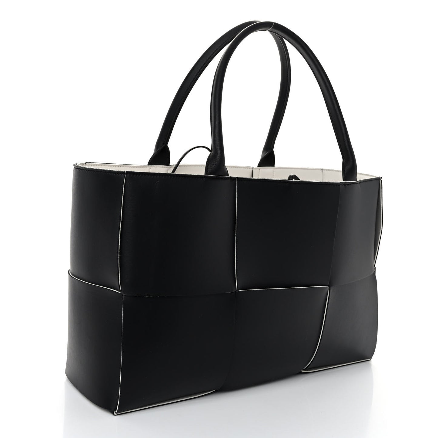 Nappa Maxi Intrecciato Medium Arco Tote Black White