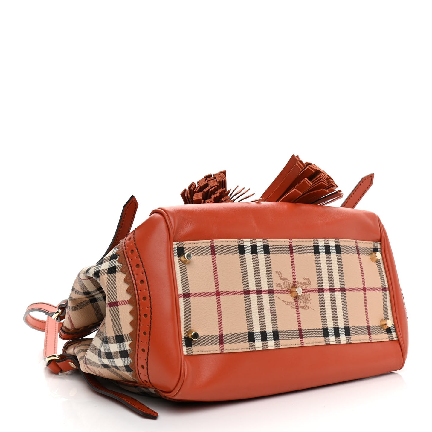 Haymarket Check Small Brogue Tassel Tote Bright Russet