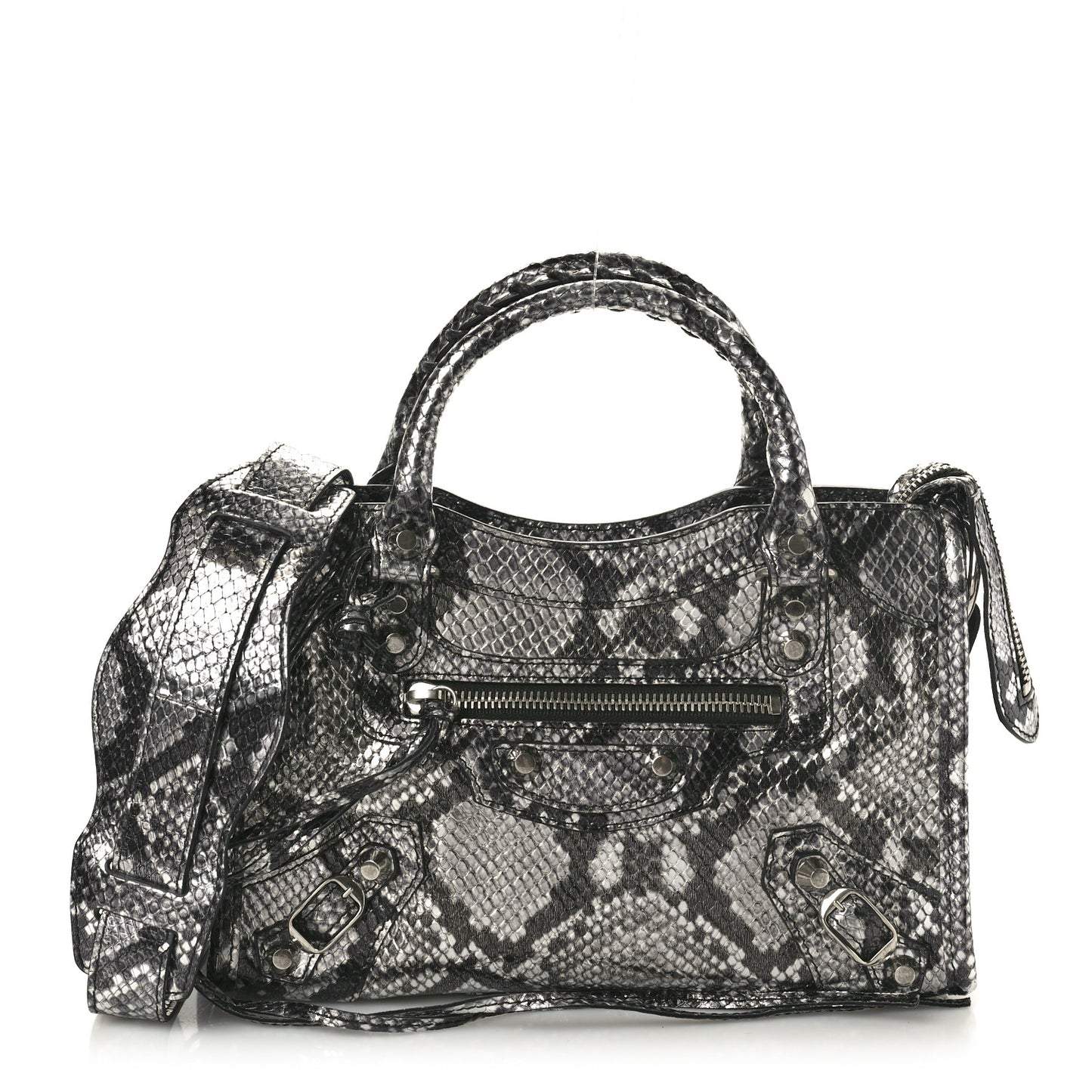 Metallic Calfskin Snakeskin Embossed Classic Silver Hardware Mini City Silver