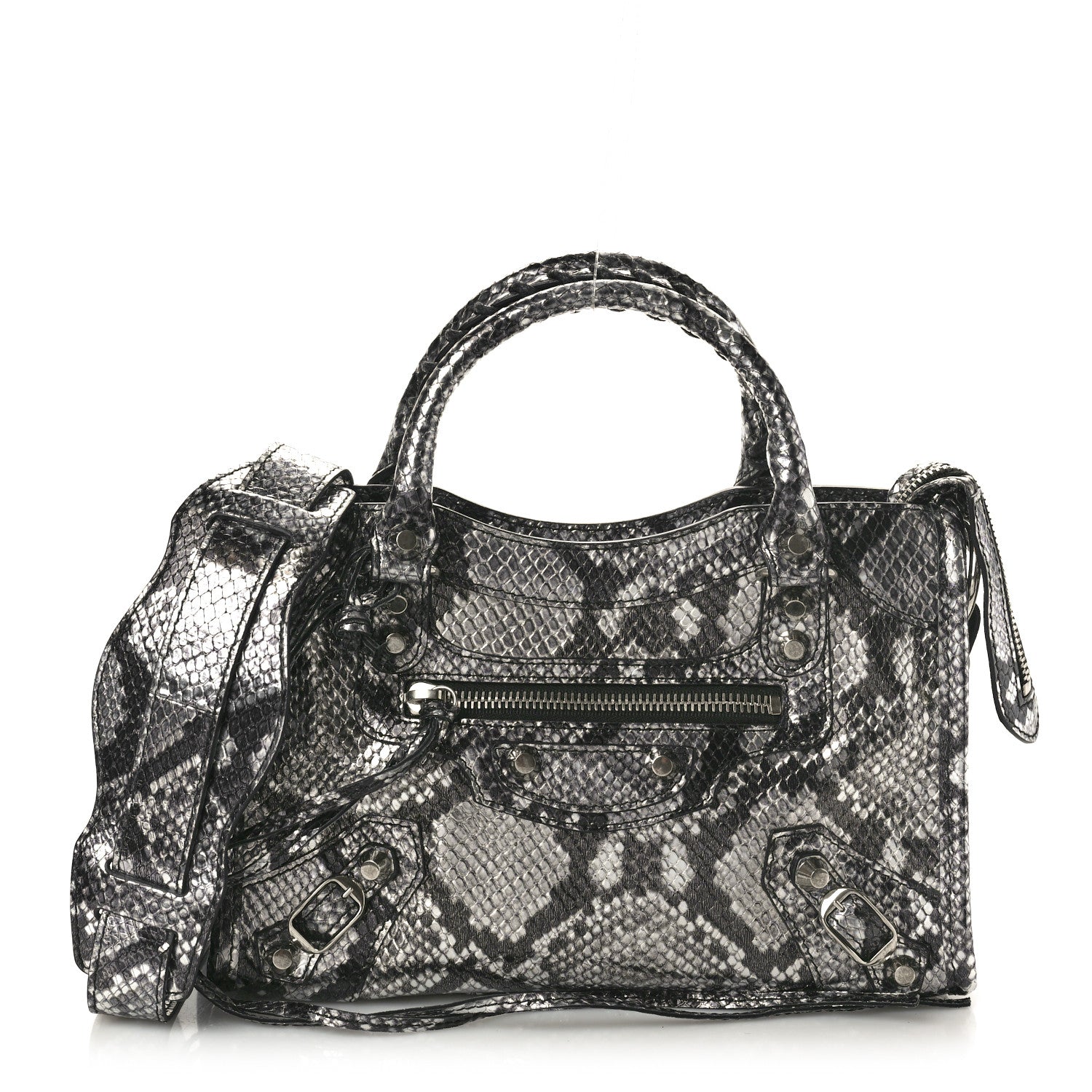 Balenciaga Metallic Calfskin Snakeskin Embossed Classic Silver Hardware Mini City Silver 1 of 11