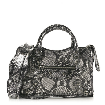 Balenciaga Metallic Calfskin Snakeskin Embossed Classic Silver Hardware Mini City Silver 1 of 11