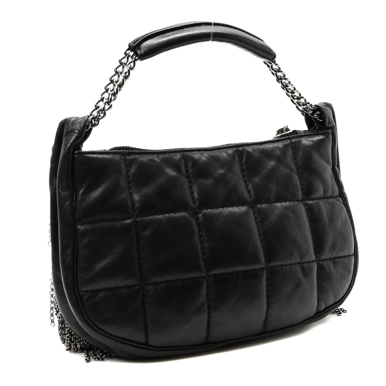 Chanel Lambskin Square Quilted Chain Fringe Pochette Black 3 of 10