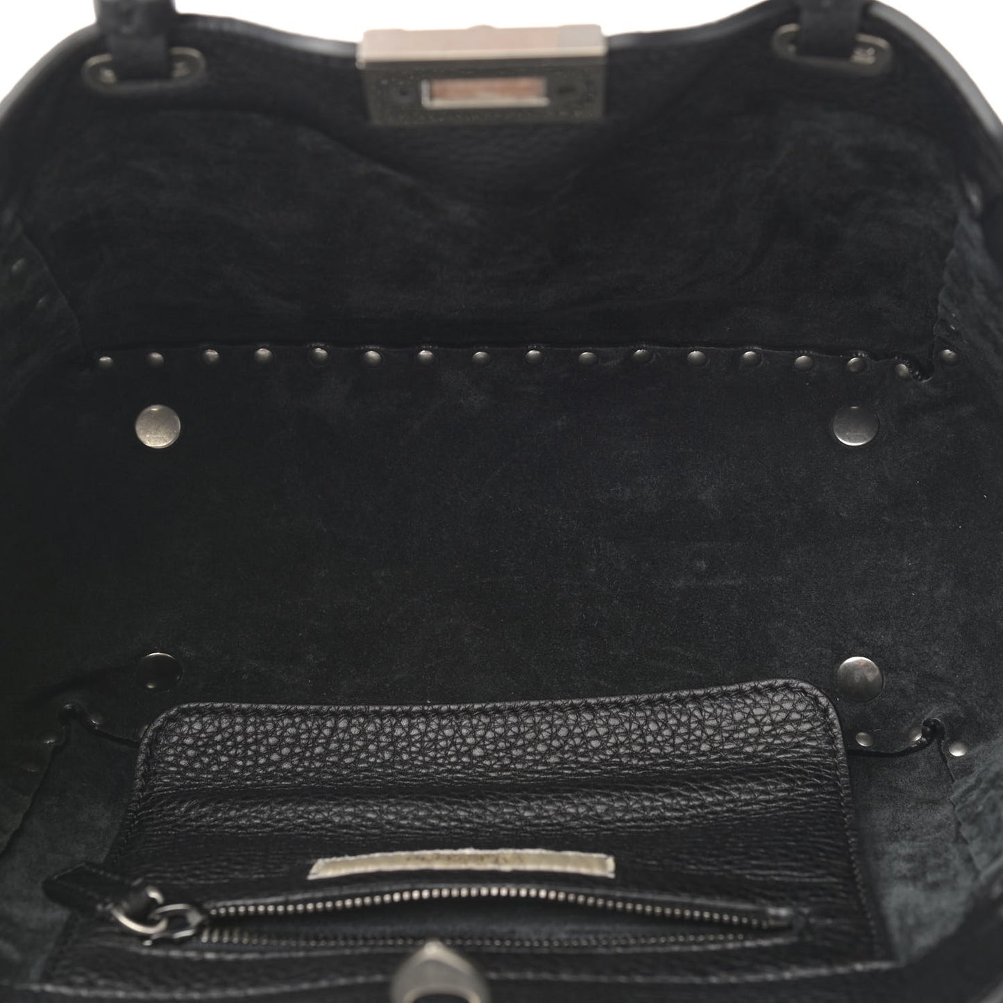 Grained Calfskin Turquoise Small Rockstud Rolling Tote Black
