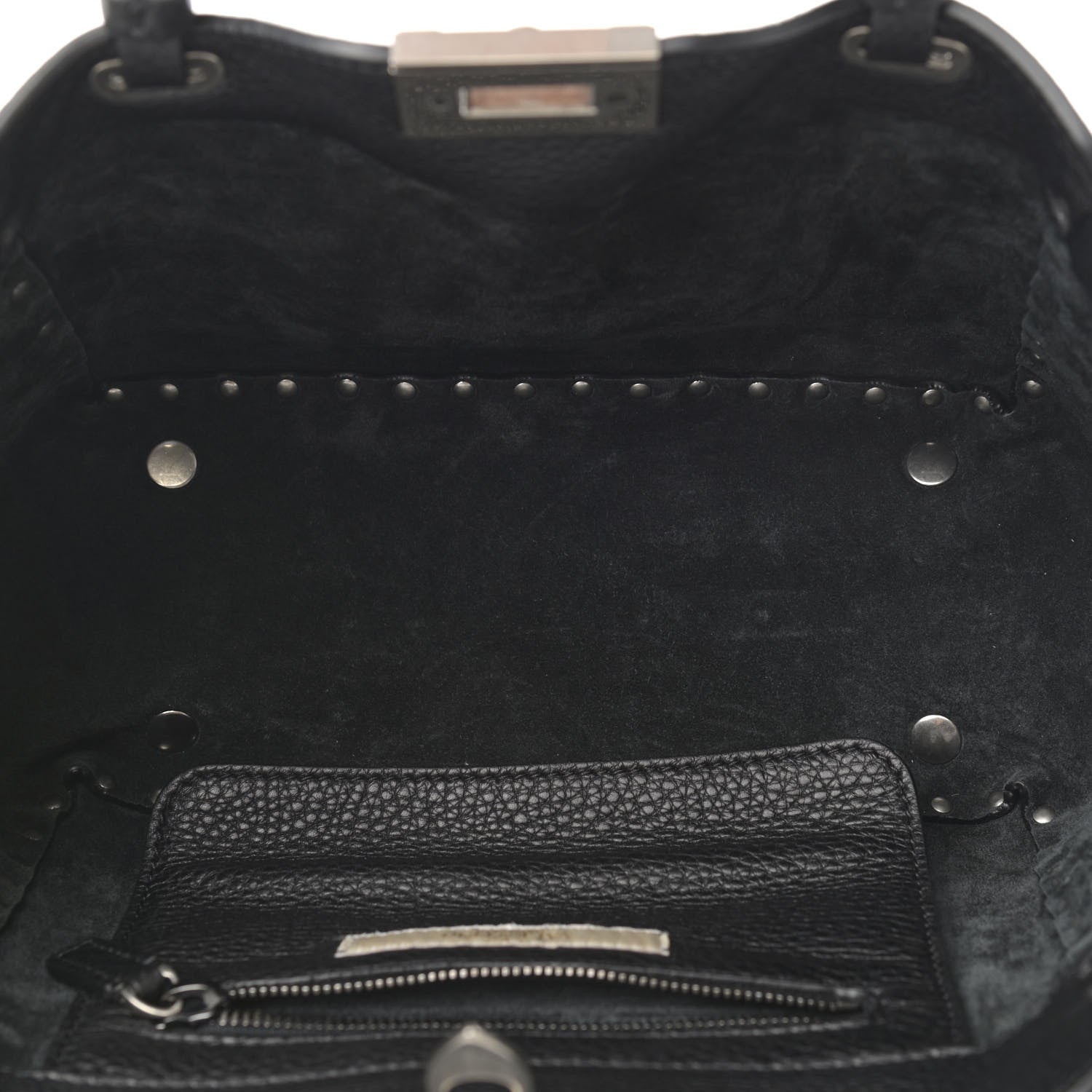 Valentino Garavani Grained Calfskin Turquoise Small Rockstud Rolling Tote Black 5 of 9