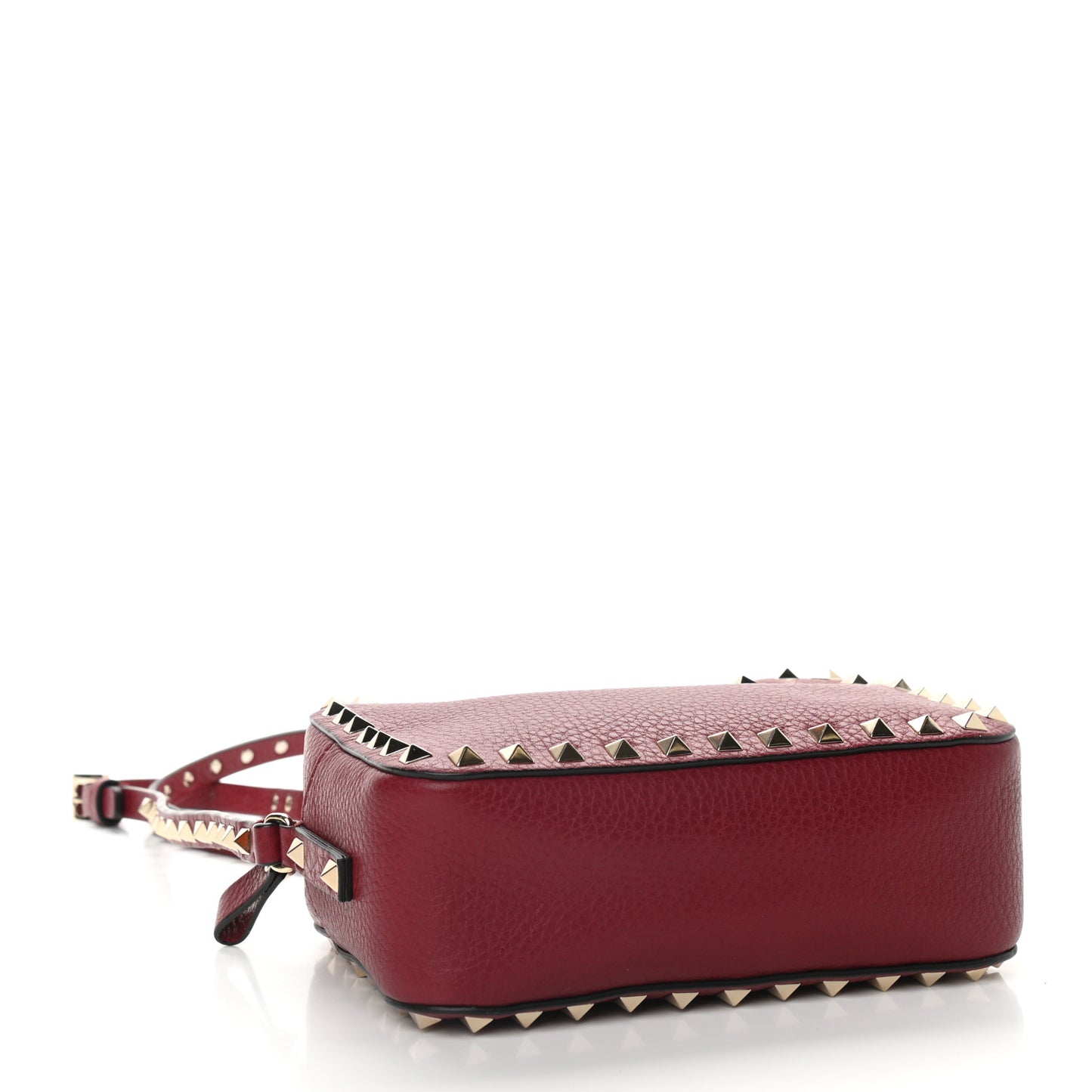 Pebbled Calfskin Rockstud Camera Crossbody Bag Rubino