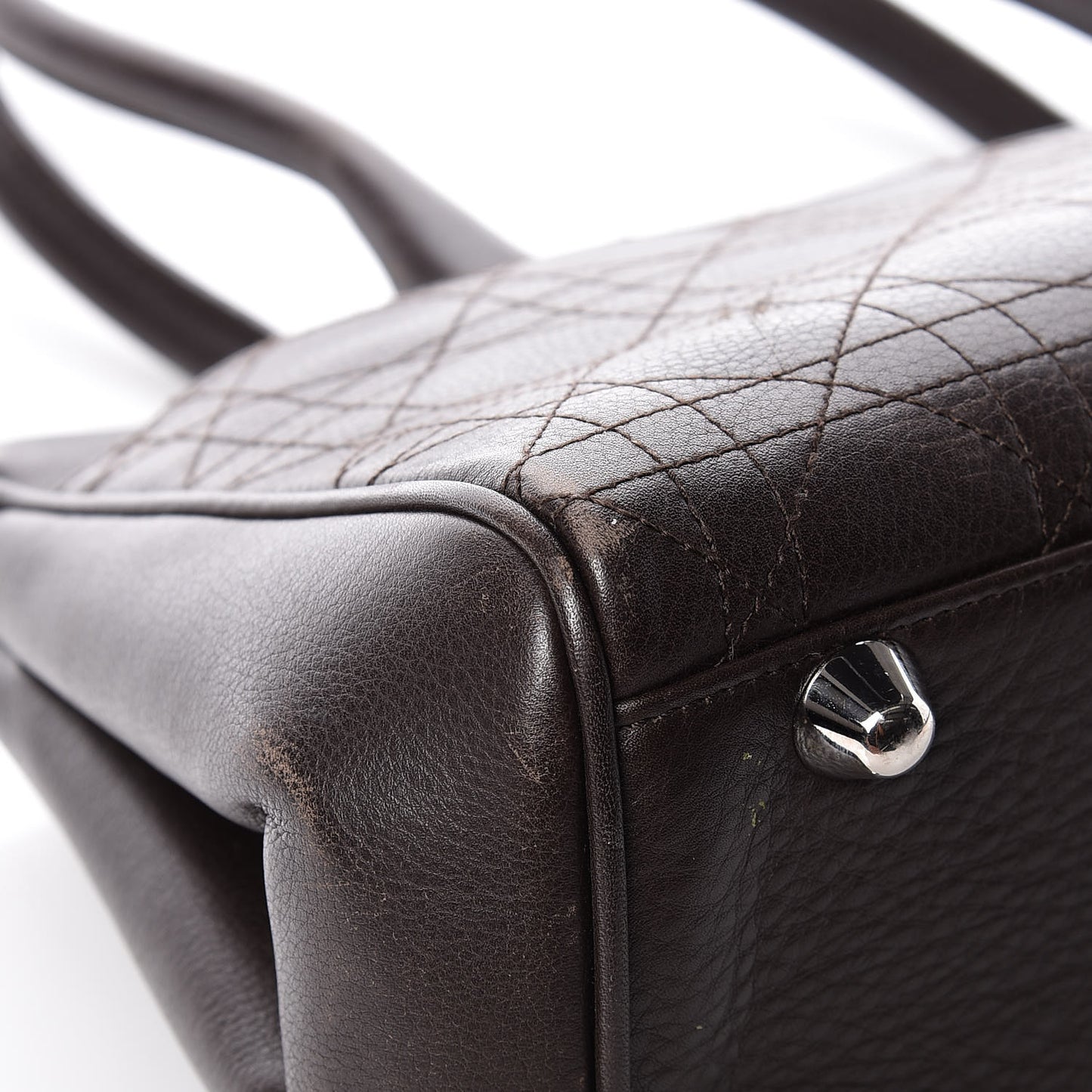 Calfskin Cannage Shoulder Bag Dark Brown