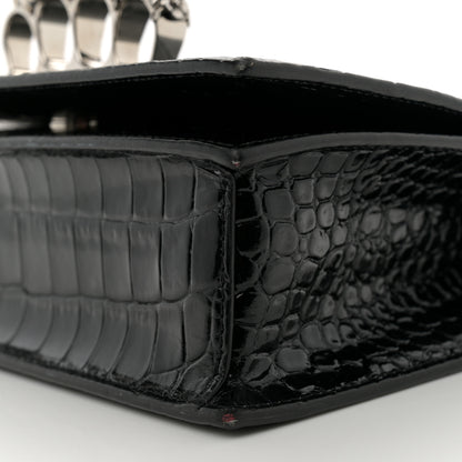 Alexander McQueen Shiny Calfskin Crocodile Embossed Knuckle Jeweled Crossbody Black 10 of 11