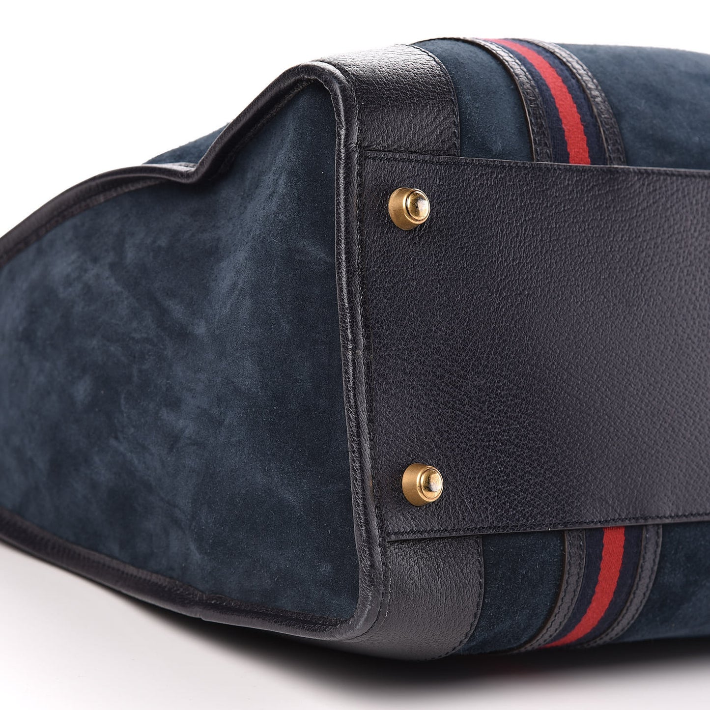Suede Daino Textured Dollar Calfskin Web Large Duffle Bag Blue