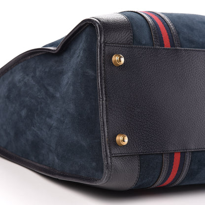 Gucci Suede Daino Textured Dollar Calfskin Web Large Duffle Bag Blue 18 of 19