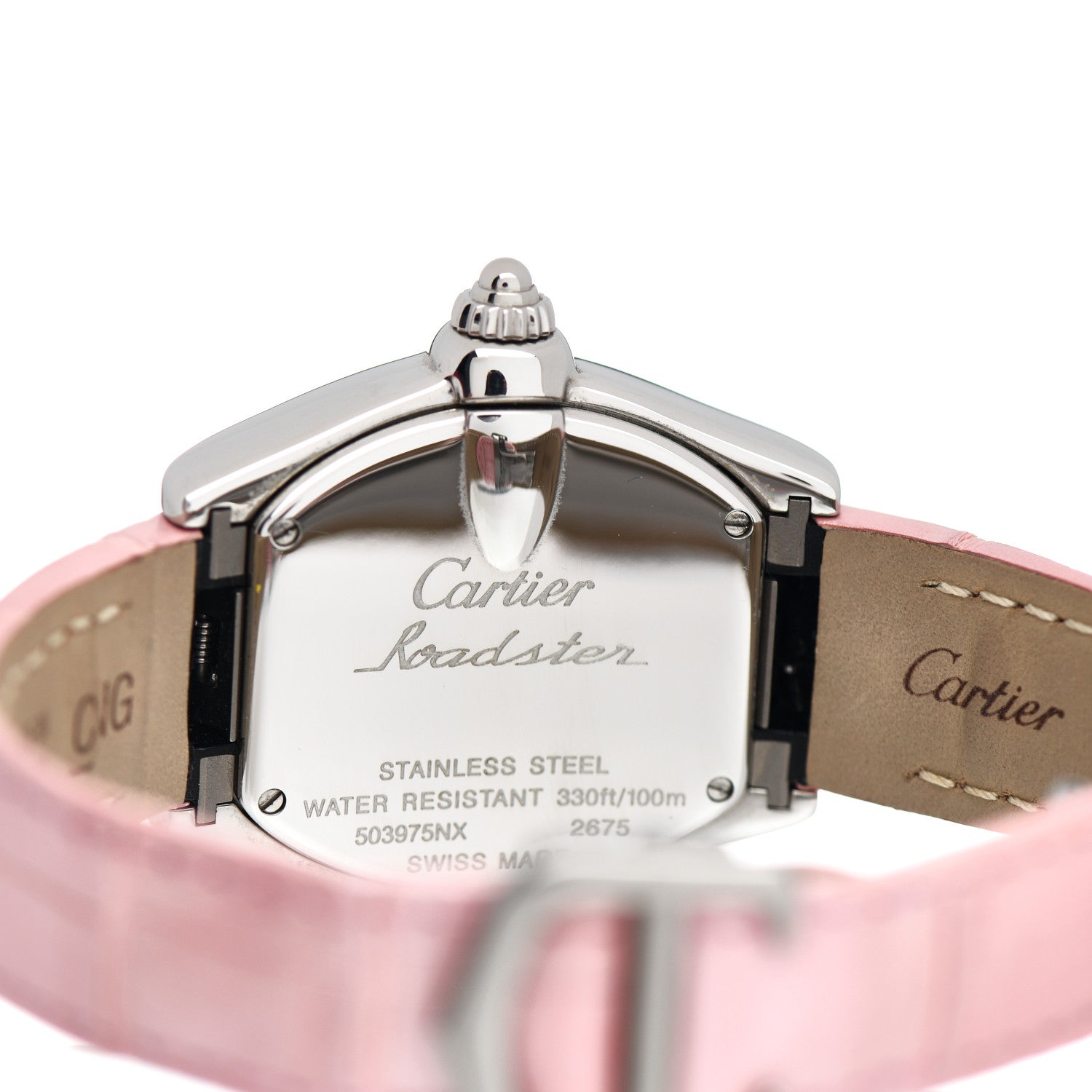 Cartier Stainless Steel Alligator Mother of Pearl 31mm Roadster Quartz Watch Pink 4 of 5