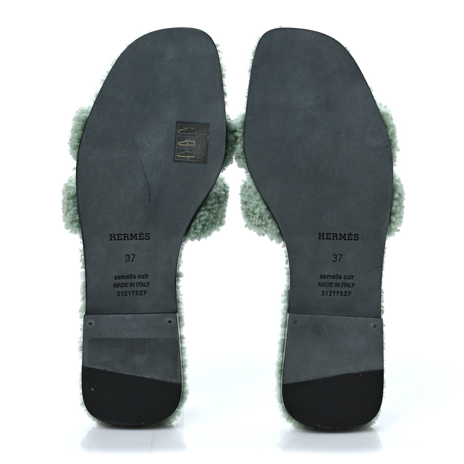 Hermes Woolskin Oran Sandals 37 Vert D'Eau 5 of 8