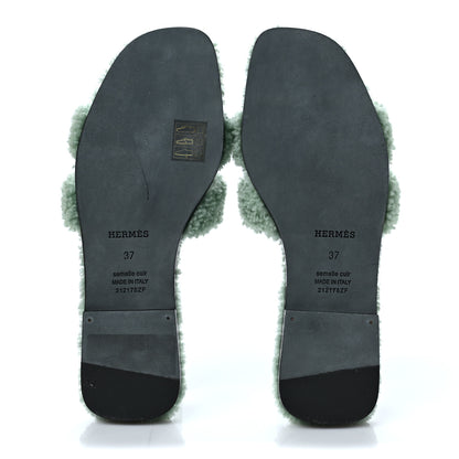 Hermes Woolskin Oran Sandals 37 Vert D'Eau 5 of 8