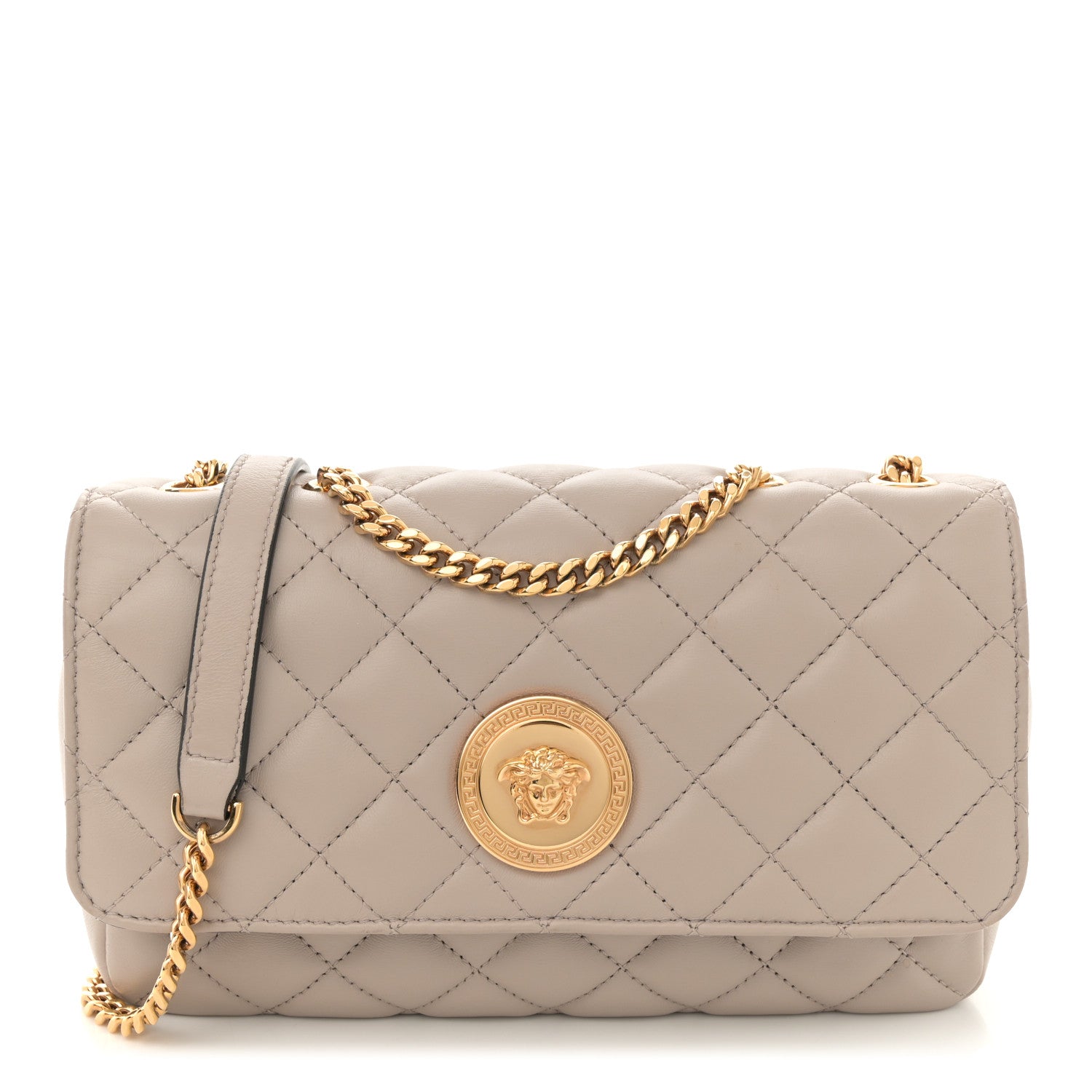 Versace Nappa Quilted Medusa Medium Chain Crossbody Taupe 1 of 10