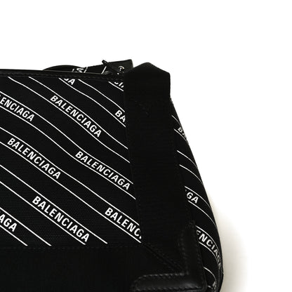 Balenciaga Cotton Canvas Calfskin Logo Print Navy Cabas XS Black White 18 of 18