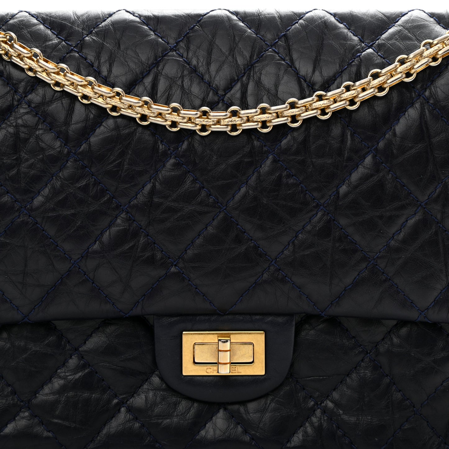 Aged Calfskin Quilted 2.55 Reissue 226 Flap Navy Blue