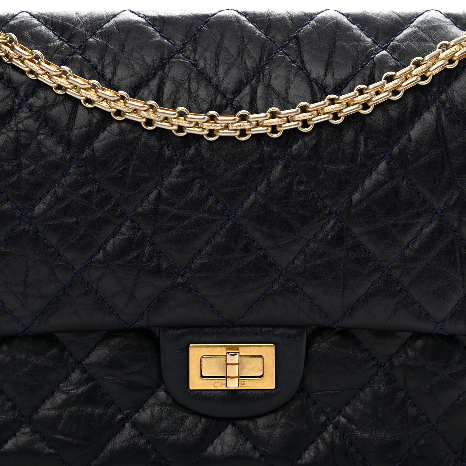 Chanel Aged Calfskin Quilted 2.55 Reissue 226 Flap Navy Blue 8 of 8