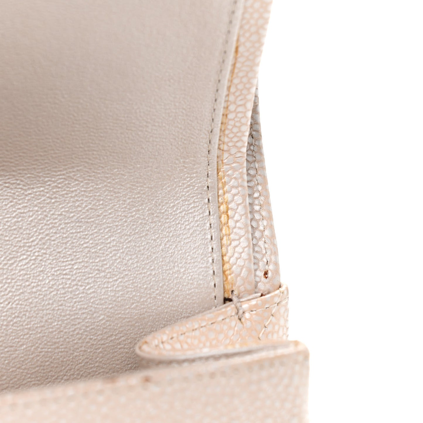 Iridescent Caviar Quilted Jumbo Double Flap Beige