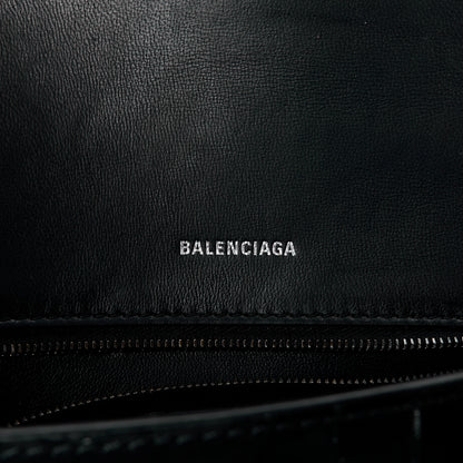 Balenciaga Shiny Calfskin Monochrome Crocodile Embossed Small Hourglass Top Handle Bag Black 6 of 10
