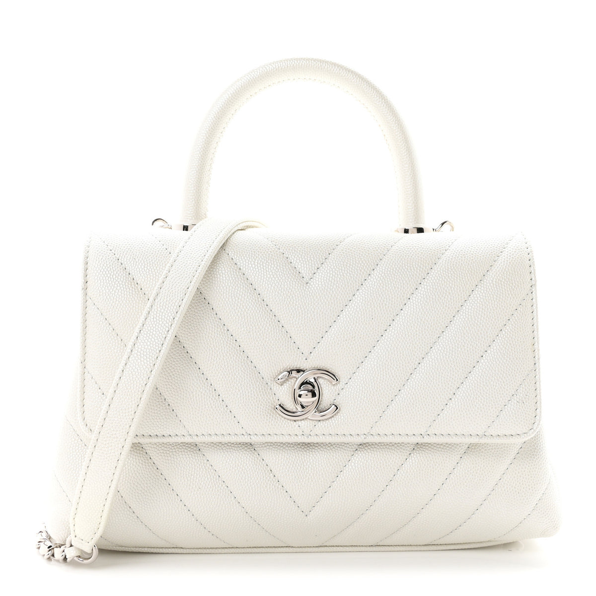 Chanel Iridescent Caviar Chevron Quilted Mini Coco Handle Flap White 1 of 10