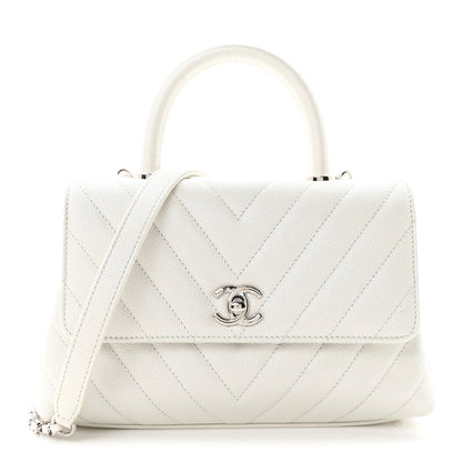Chanel Iridescent Caviar Chevron Quilted Mini Coco Handle Flap White 1 of 10