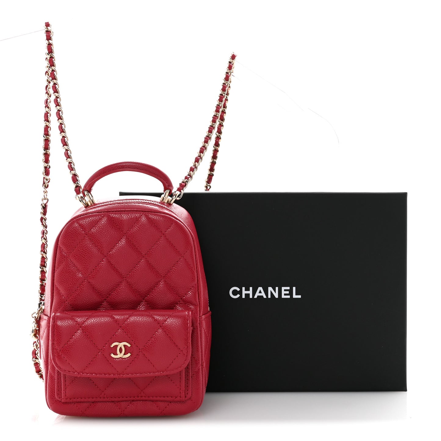 Caviar Quilted CC Mini Classic Backpack Dark Red