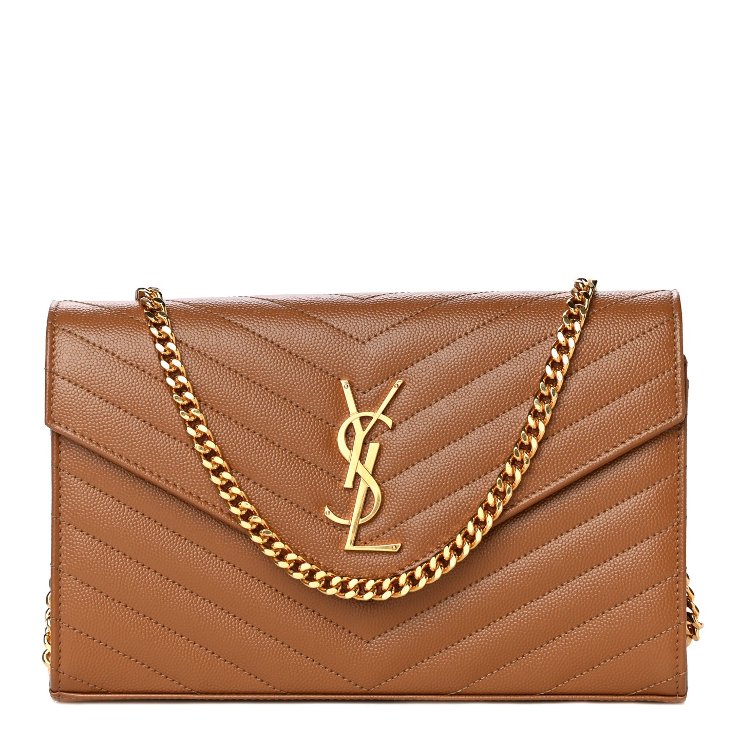 Grain De Poudre Matelasse Chevron Monogram Chain Wallet Tan