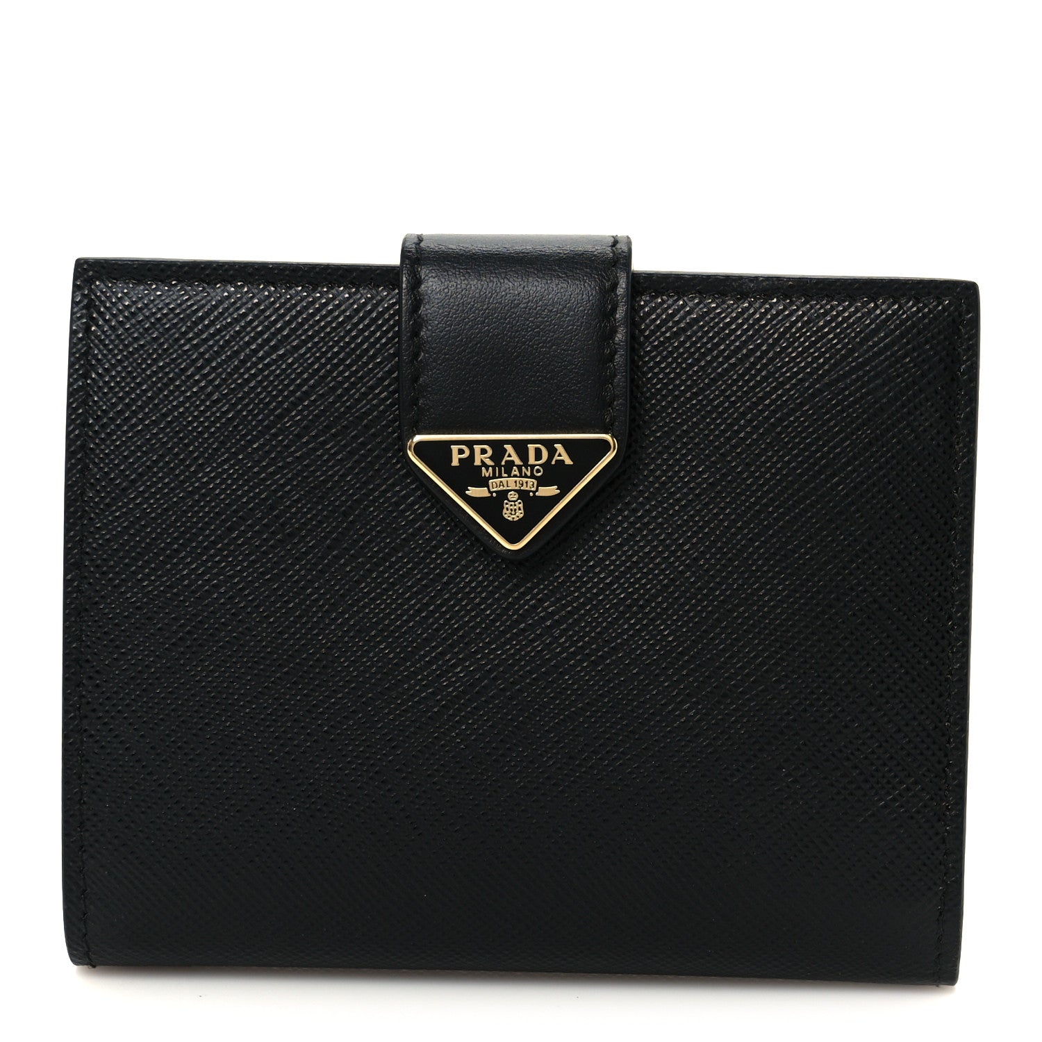 Prada Saffiano Small Triangle Bi-Fold Tab Wallet Black 1 of 8