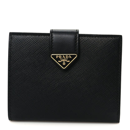 Prada Saffiano Small Triangle Bi-Fold Tab Wallet Black 1 of 8