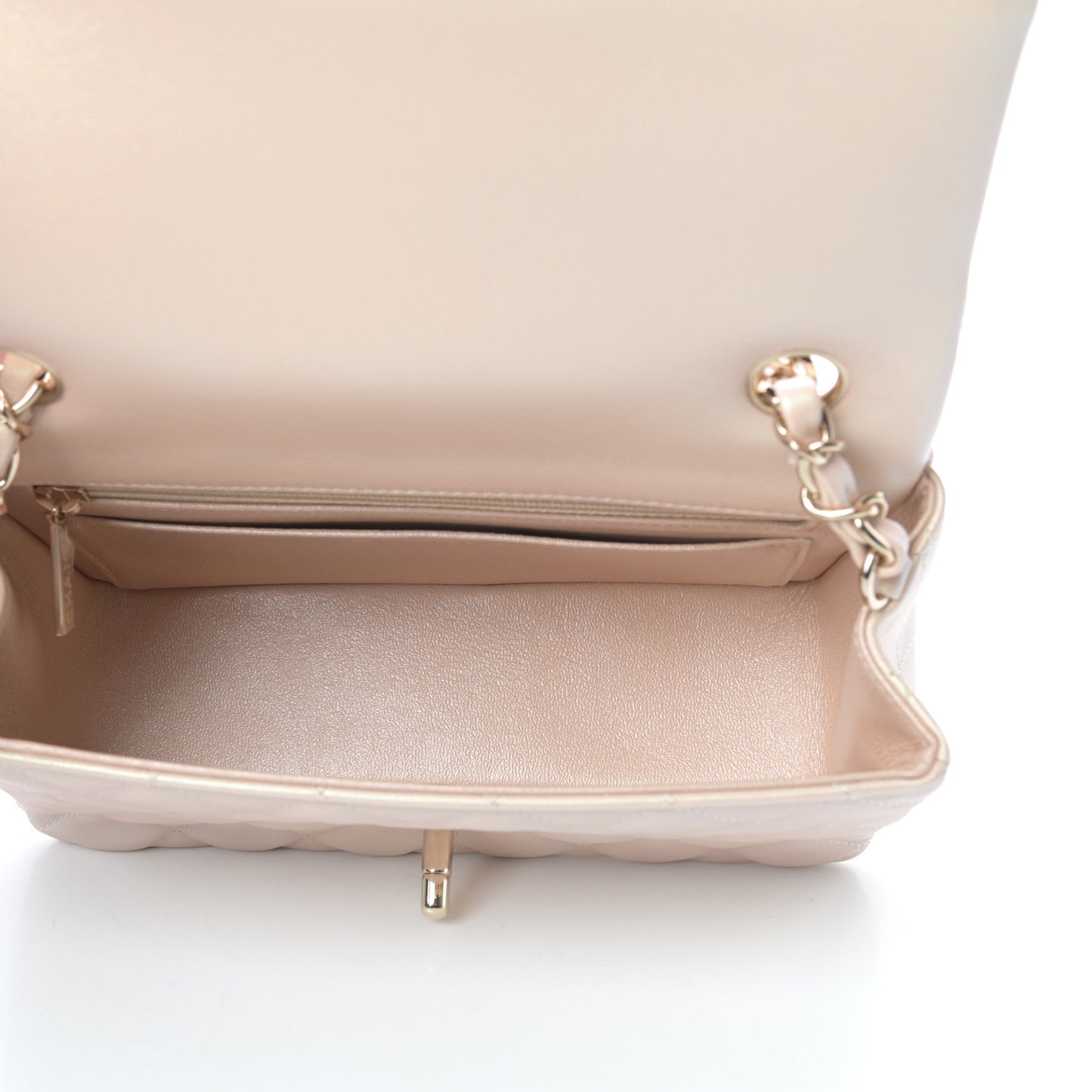 Iridescent Calfskin Quilted Mini Rectangular Flap Beige