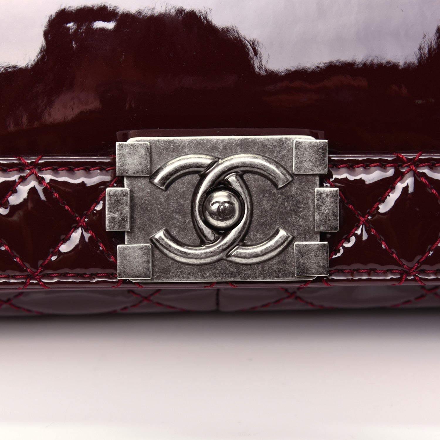 Chanel Patent Large Boy Reverso Flap Burgundy 12 of 13