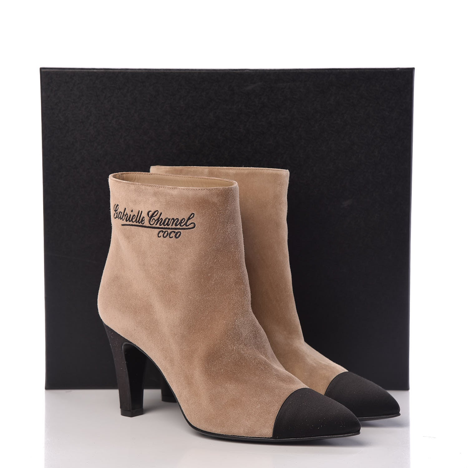 Chanel Suede Calfskin Satin Gabrielle Cap Toe Short Boots 38 Beige