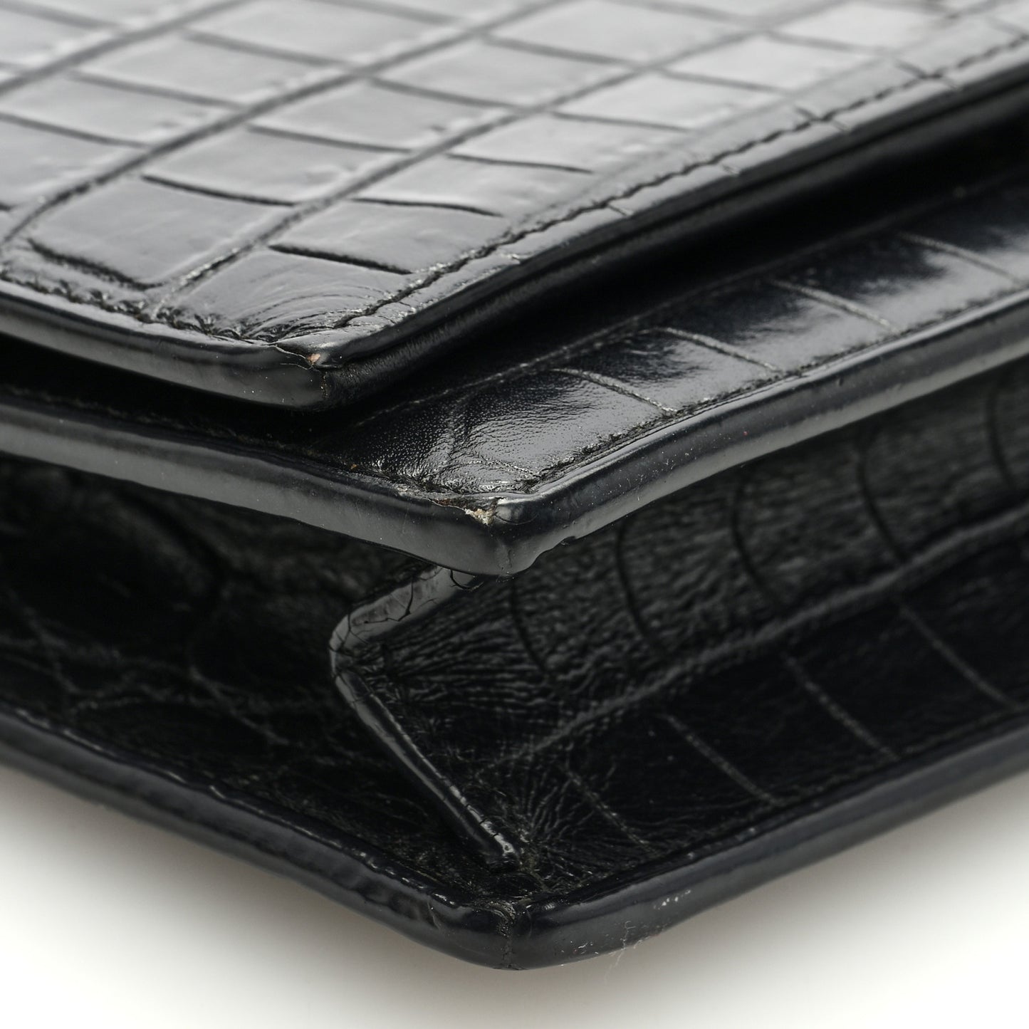 Calfskin Crocodile Embossed Kate Monogram Tassel Chain Wallet Black