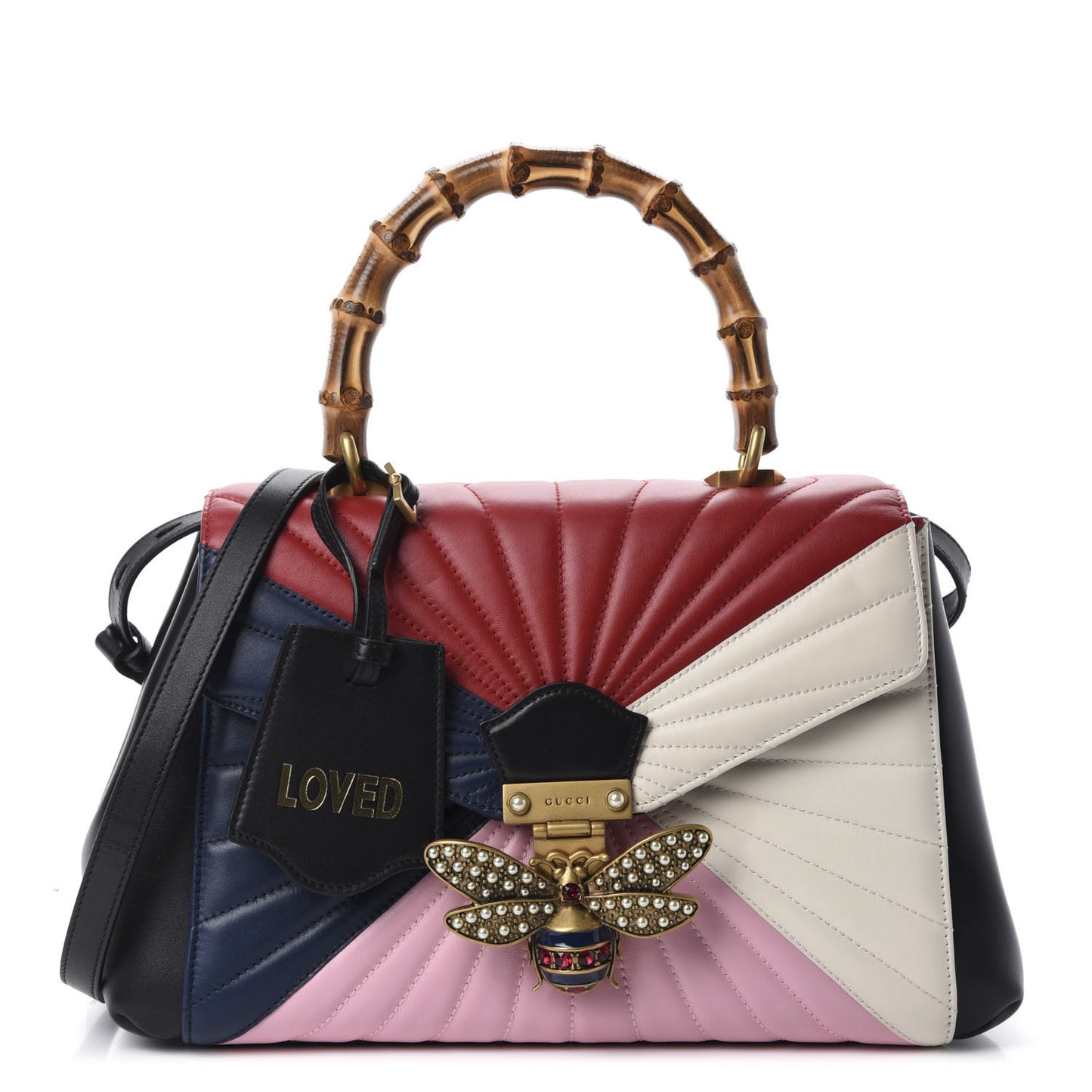 Calfskin Bamboo Trapuntata Queen Margaret Top Handle Bag Blue Agata Hibiscus Red Mystic White Sugar Pink