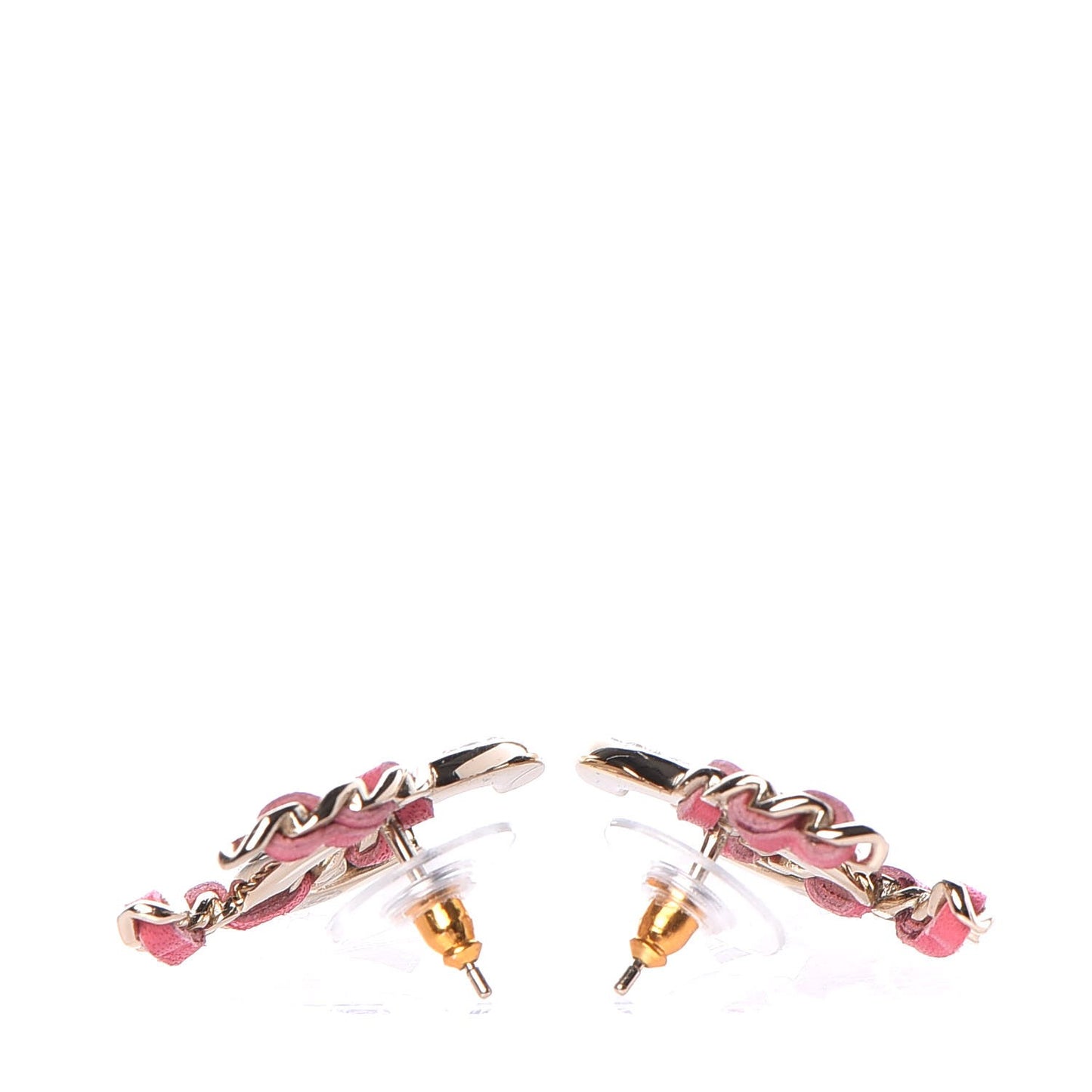 Crystal Baguette Lambskin Large CC Earrings Gold Pink