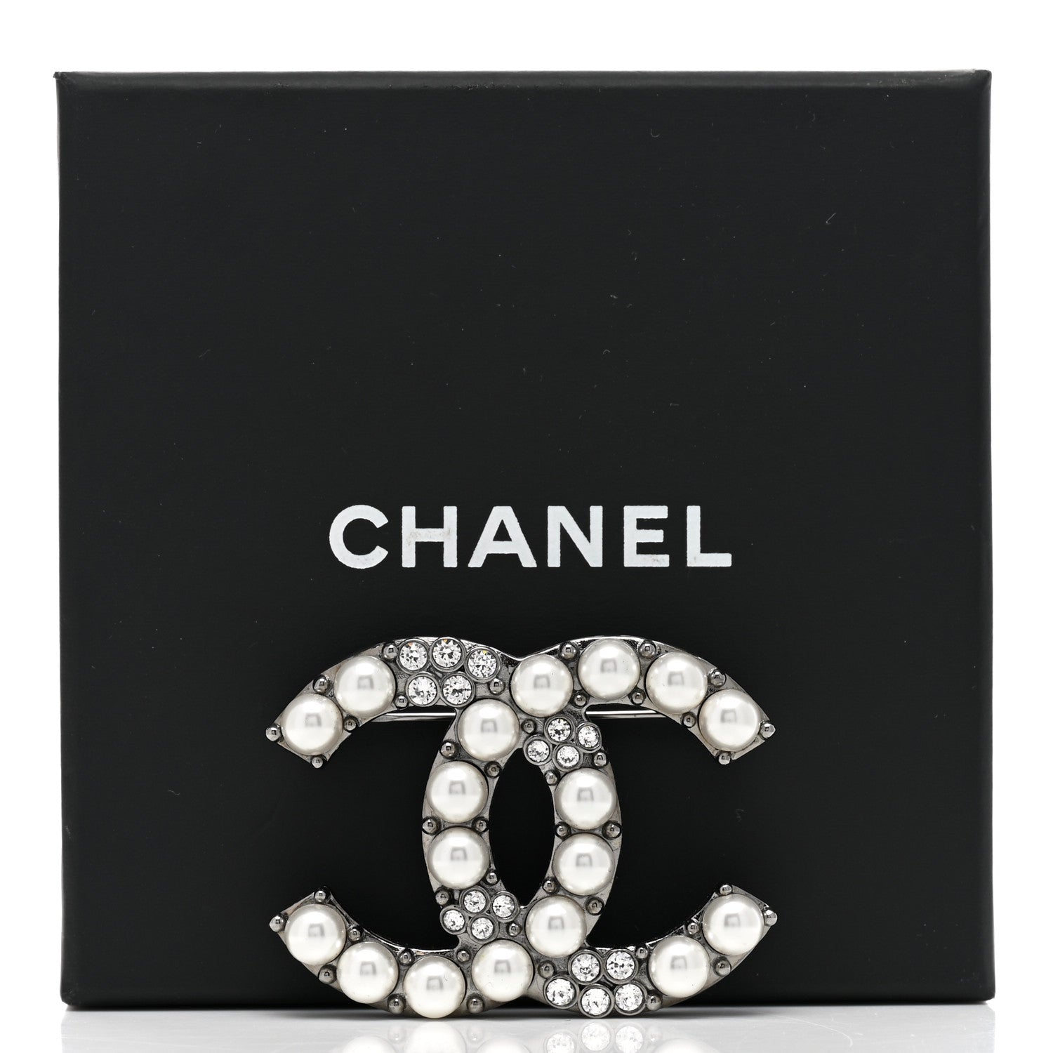 Chanel Pearl Crystal CC Brooch Ruthenium 5 of 5